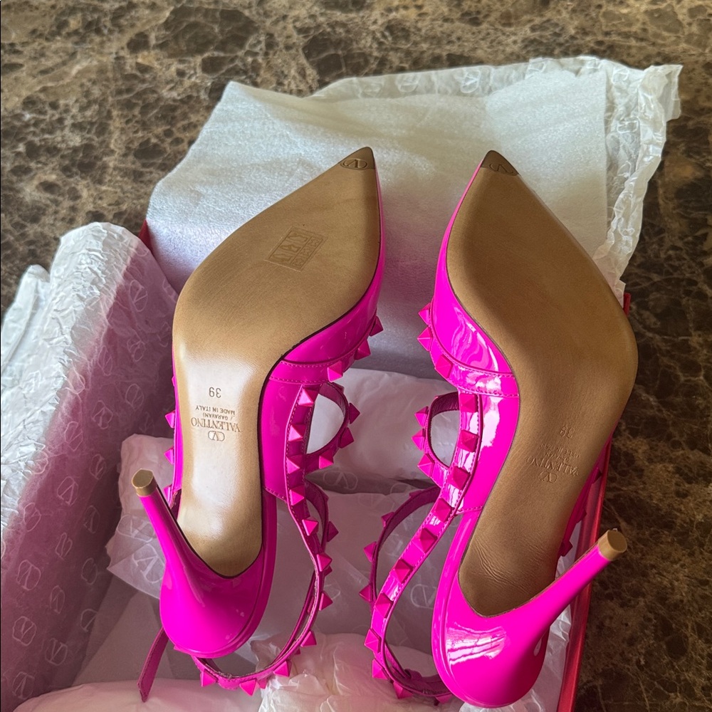 Valentino rockstud fuschia pink patent gladiator pump classic sz 39 - Picture 10 of 11